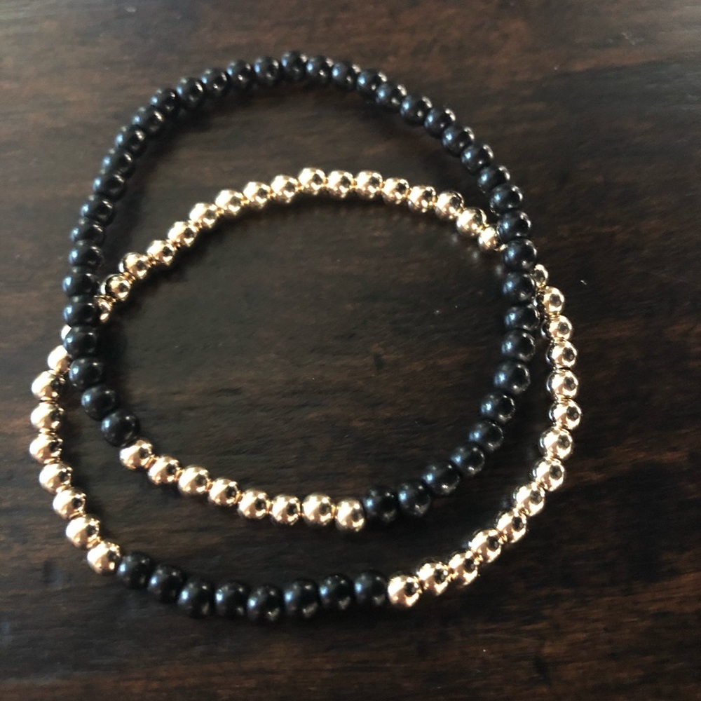 14k gold filled and black bead bracelets handmade
